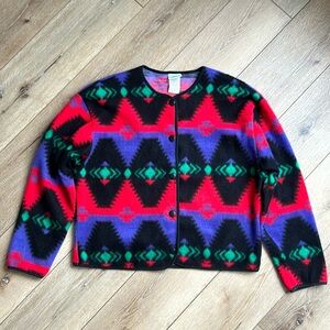 Vintage Aztec Southwestern Fleece Jacket Women L David Wayne Multicolor …
